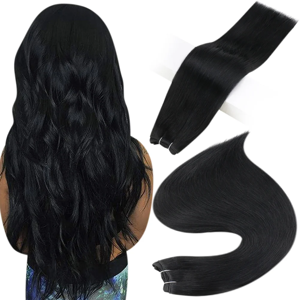 Sew In Hair Weft Bundles 100% Remy Human Hair Jet Black (#1)