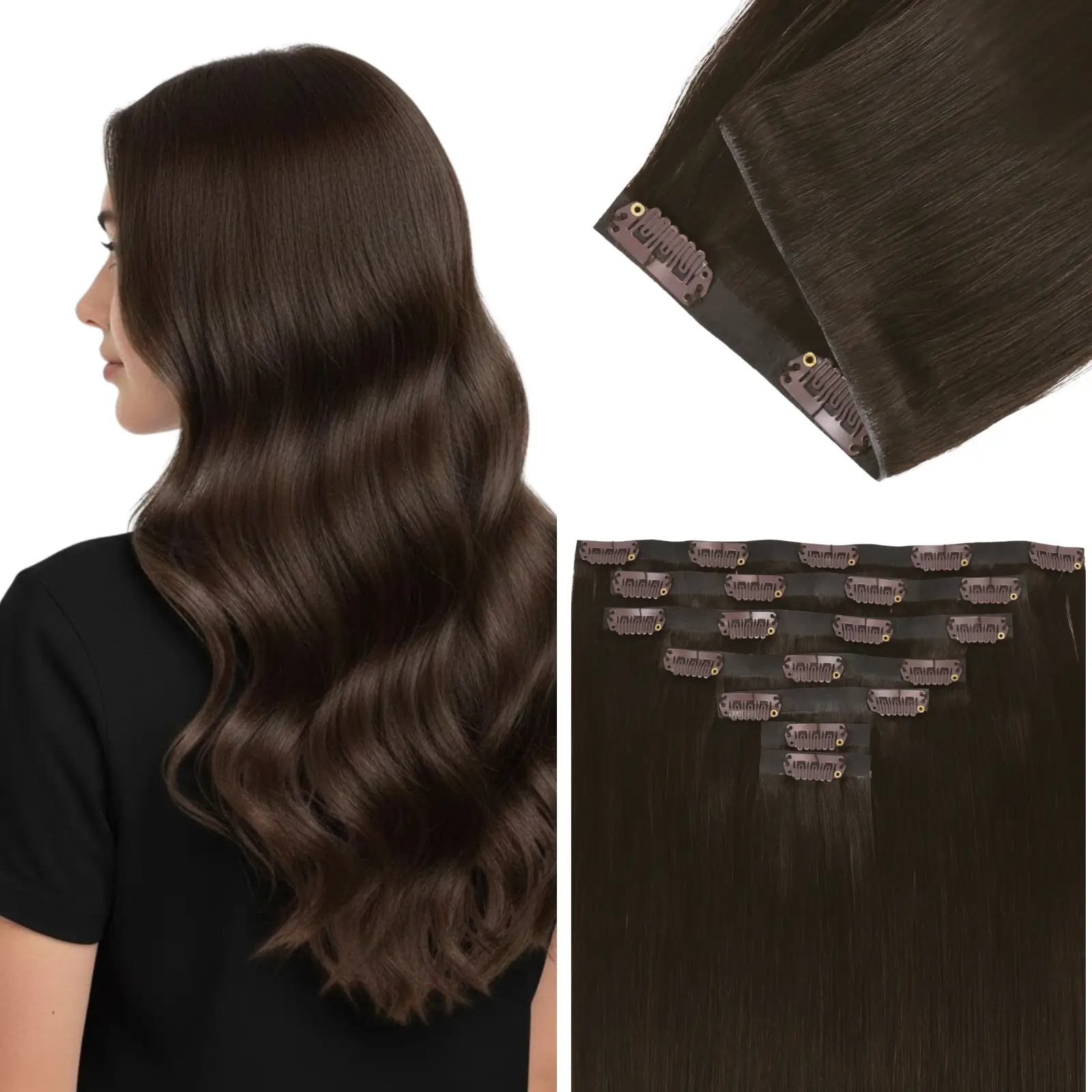 [Pre Order] Injection PU Clip in Hair Extensions Remy Hair Medium Bro…