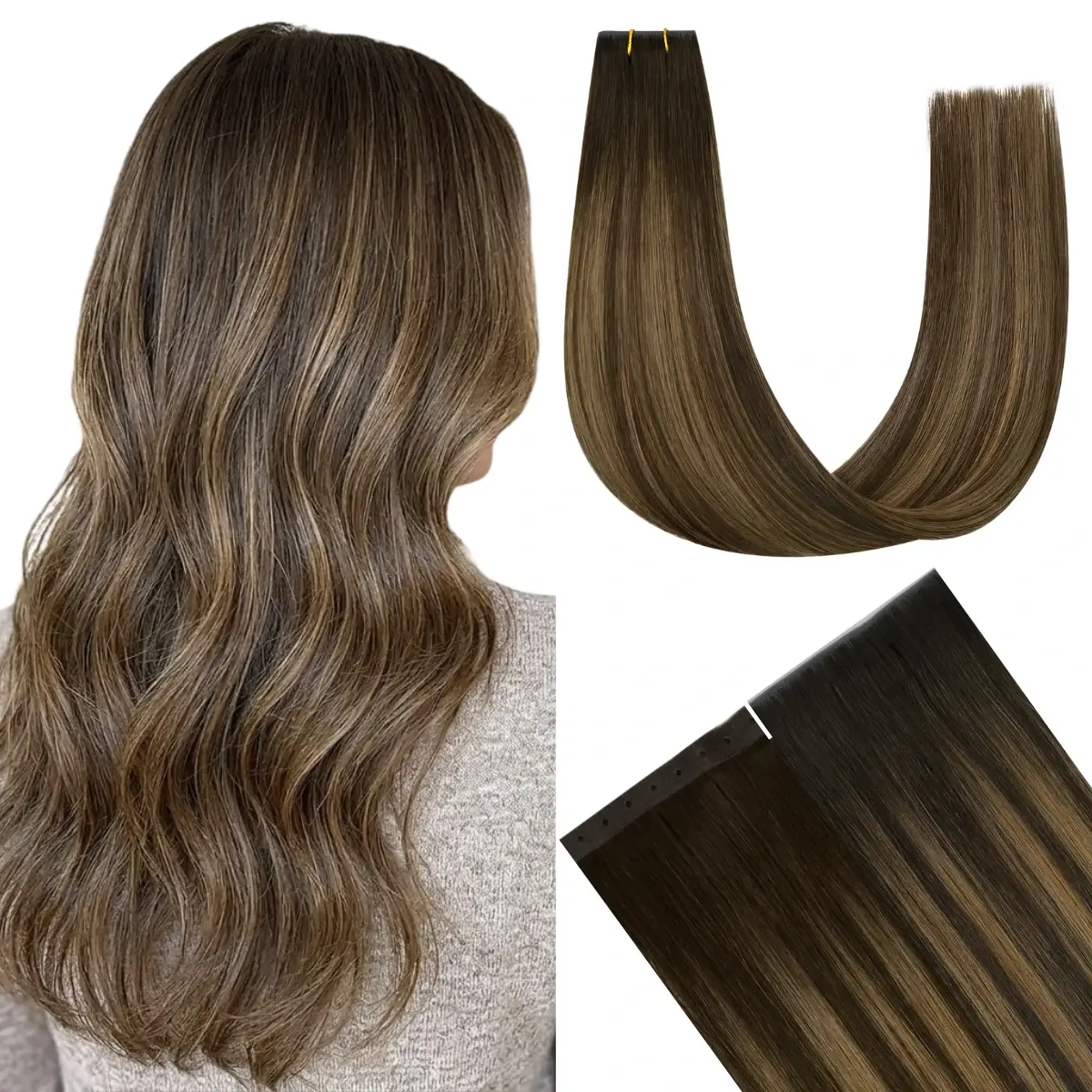 Virgin XO Invisible Weft Butterfly Weft Extensions Balayage #DU