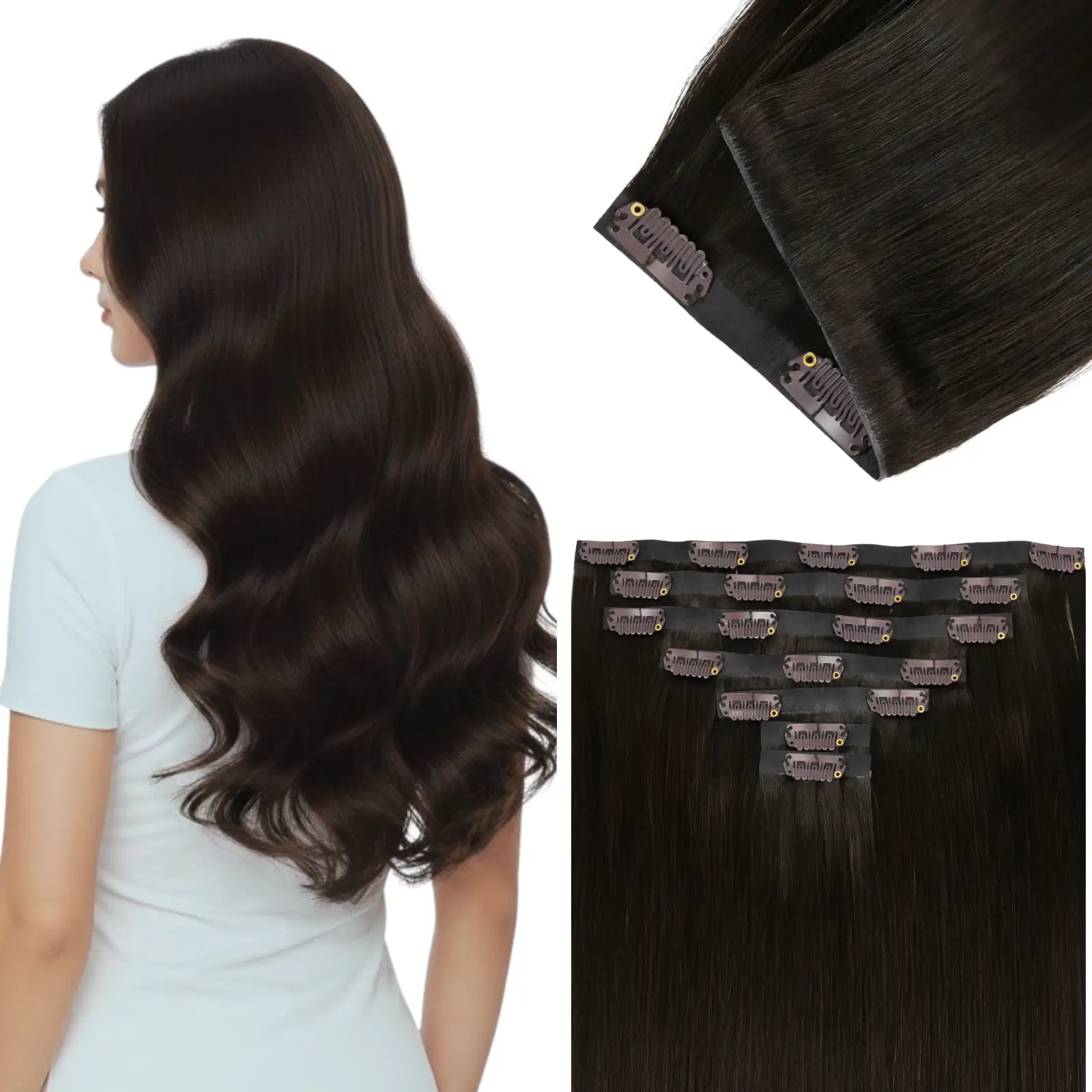 [Pre Order] Injection PU Clip in Hair Extensions Remy Hair Dark Brown #2