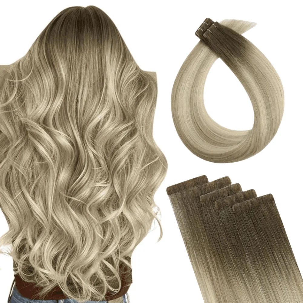 Virgin Injection Tape in Hair Extensions Cool Brown Balayage #4/7/80
