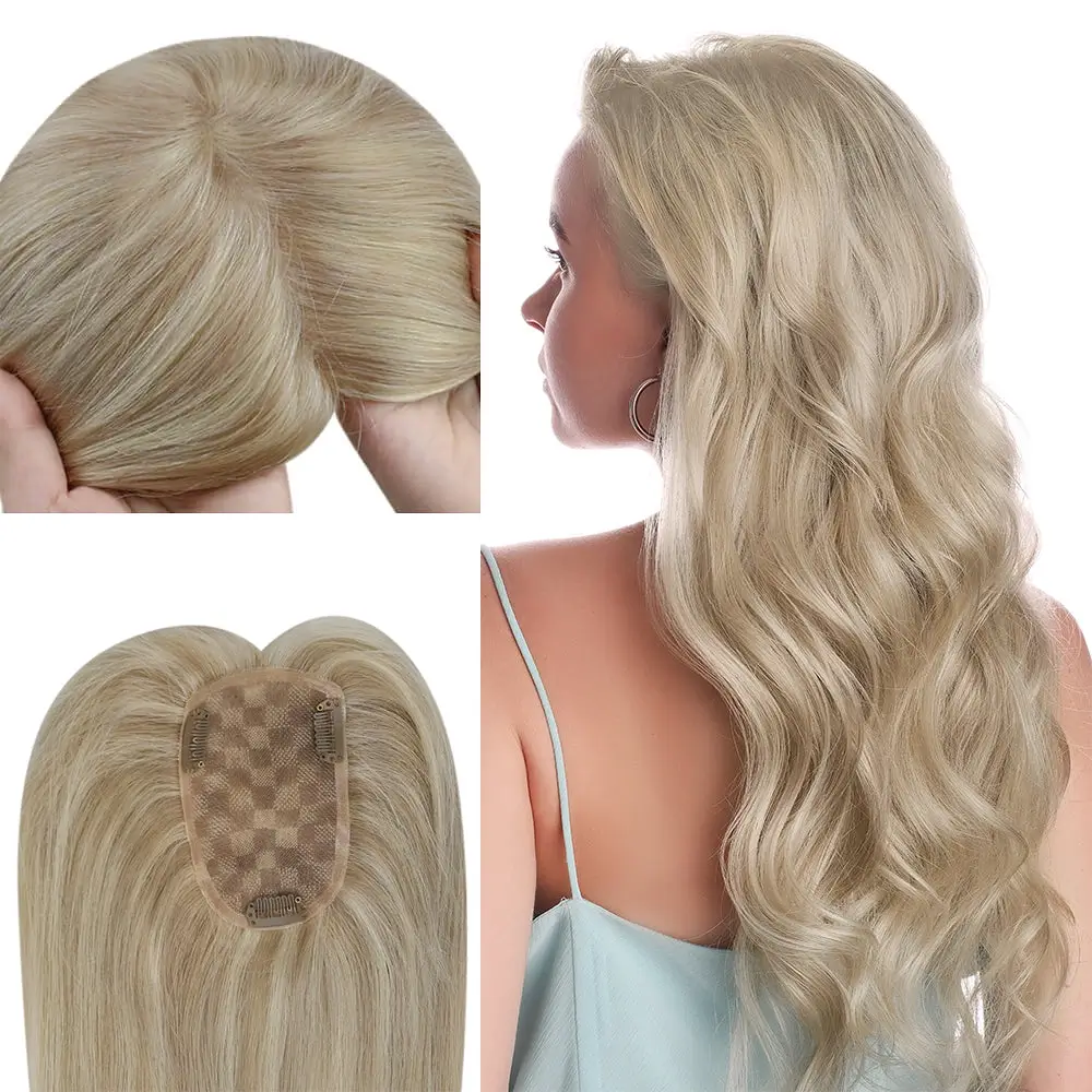 3x5 Inches Human Hair Toppers Mono Base Blonde Highlights #P18/613
