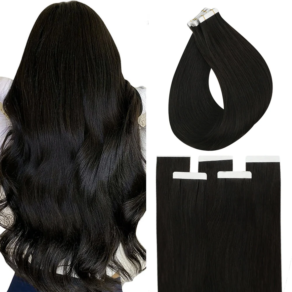 Tape in Hair Extensions 100% Virgin Human Hair Natural Black #1B
