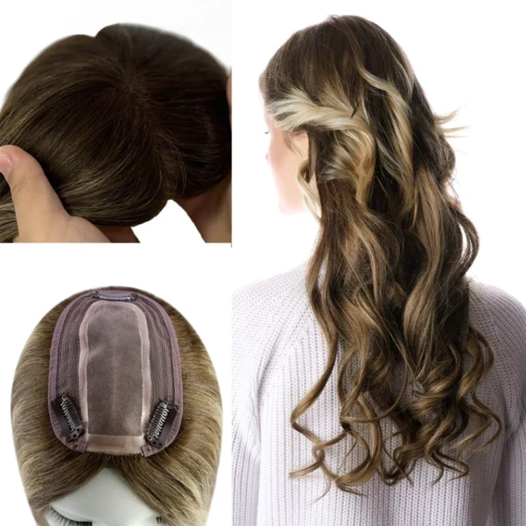 3x5 Inches Virgin Human Hair Toppers Mono Base Balayage Brown #4/27/4