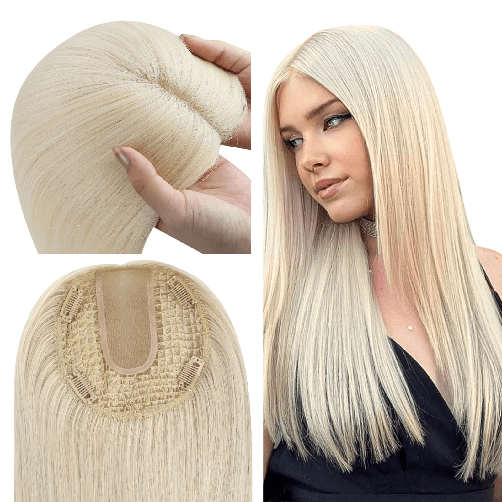 [Pre Order] 6x6 Inches Virgin Human Hair Toppers Fishnet Base Platinu…