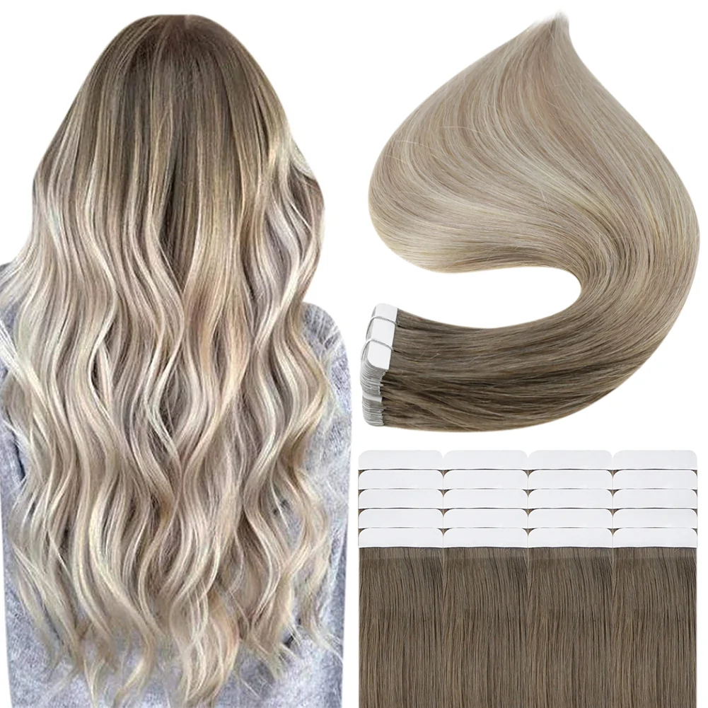 Tape in Hair Extensions 100% remy Human Hair Balayage Ombre (#8/60/18)