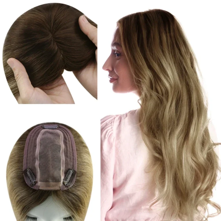 3x5 Inches Virgin Human Hair Toppers Mono Base Balayage Blonde #3/8/22