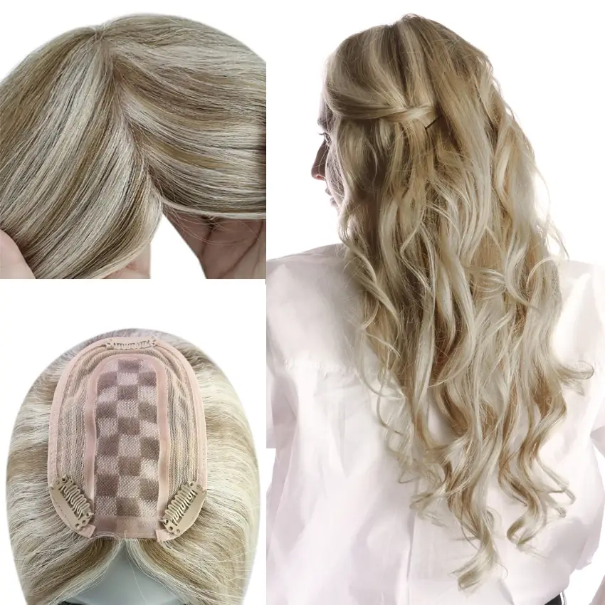 3x5 Inches Virgin Human Hair Toppers Mono Base Chunky Highlights #P8/60