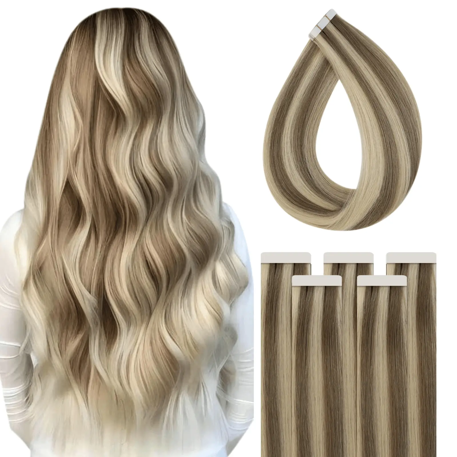 Tape In Human Hair Virgin Hair Extensions Highlight Blonde #P8/60