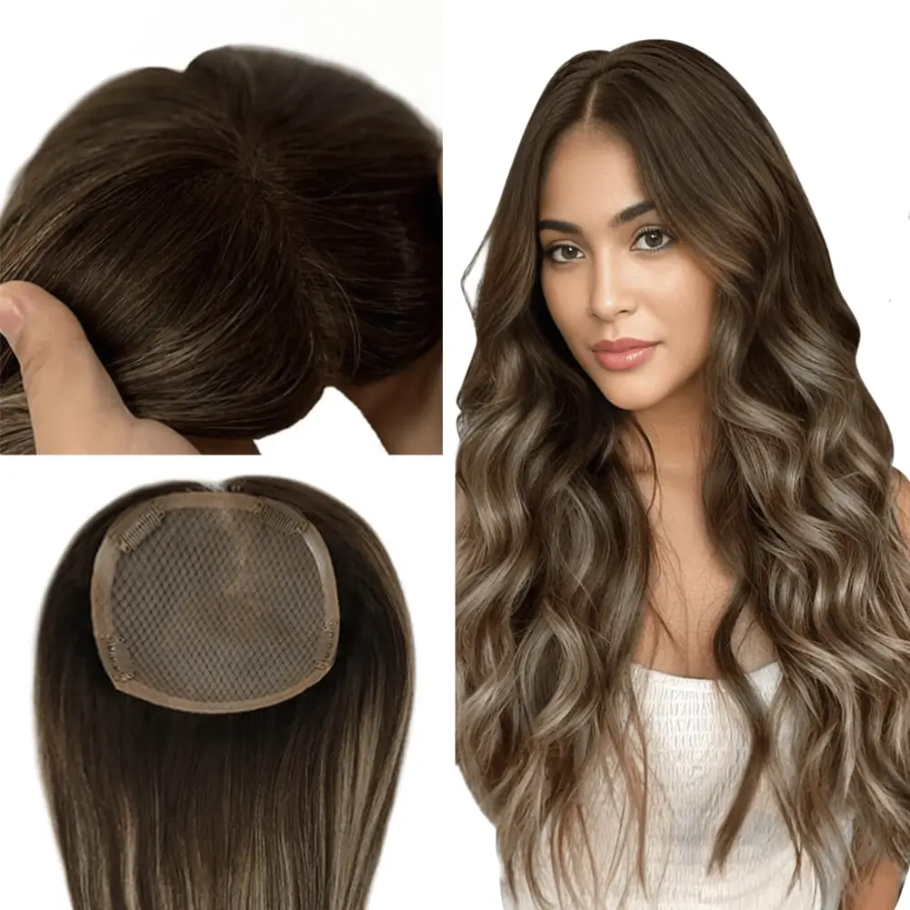 5x5 Inches Human Hair Toppers Mono Base Balayage Brown #4/27/4