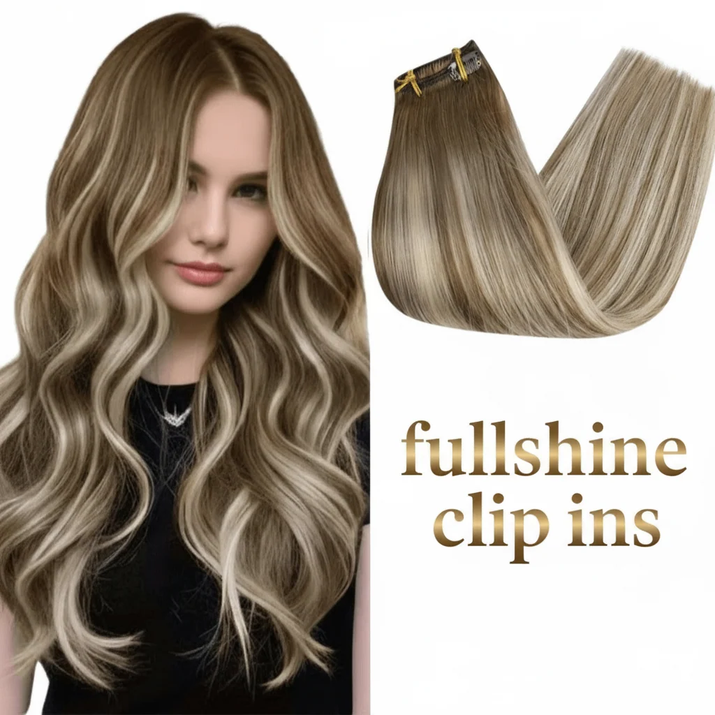 Clip in Extensions 100% Remy Human Hair 7 Pieces Balayage Highlights…