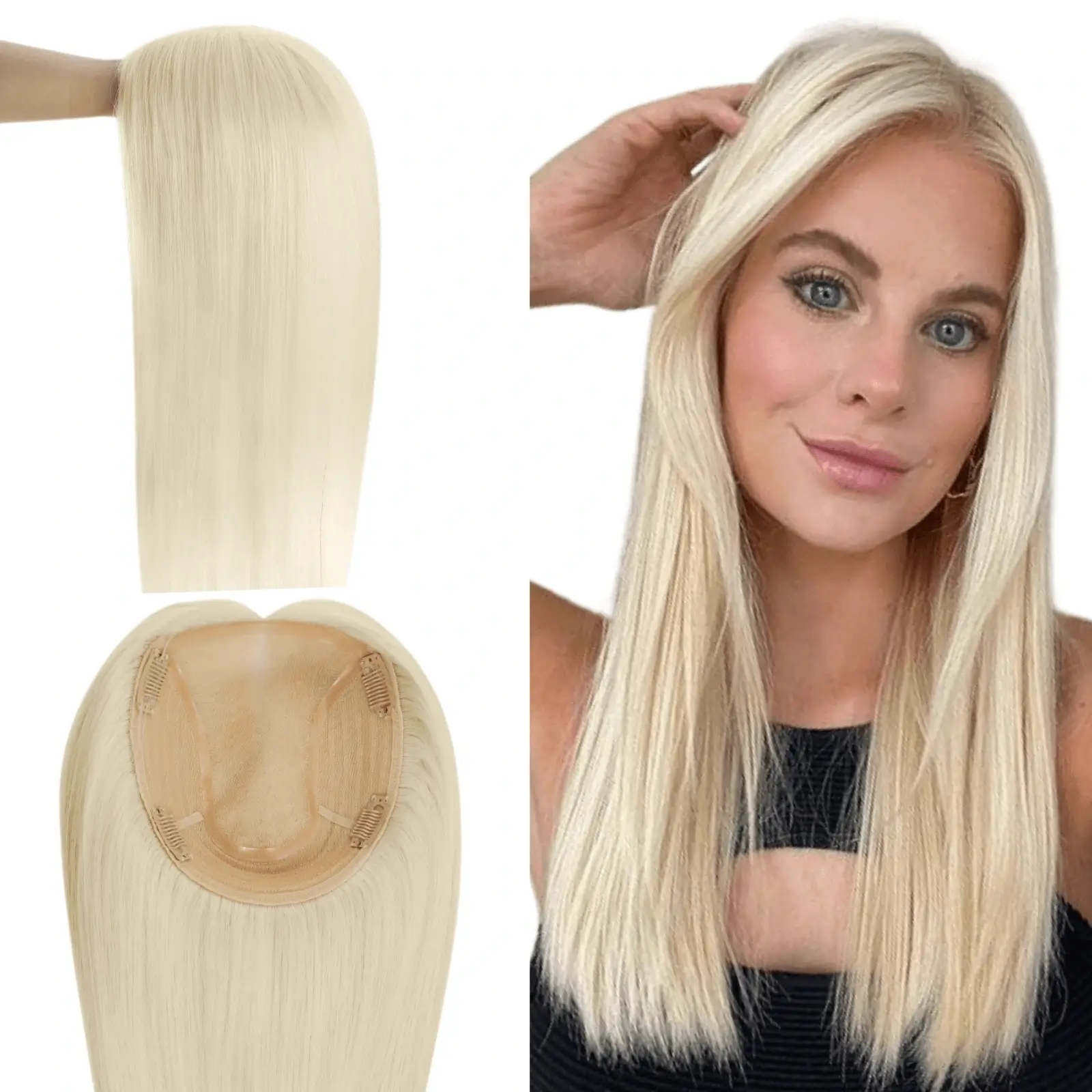 6x7 Inches Virgin Human Hair Toppers Mono Base Platinum Blonde #60