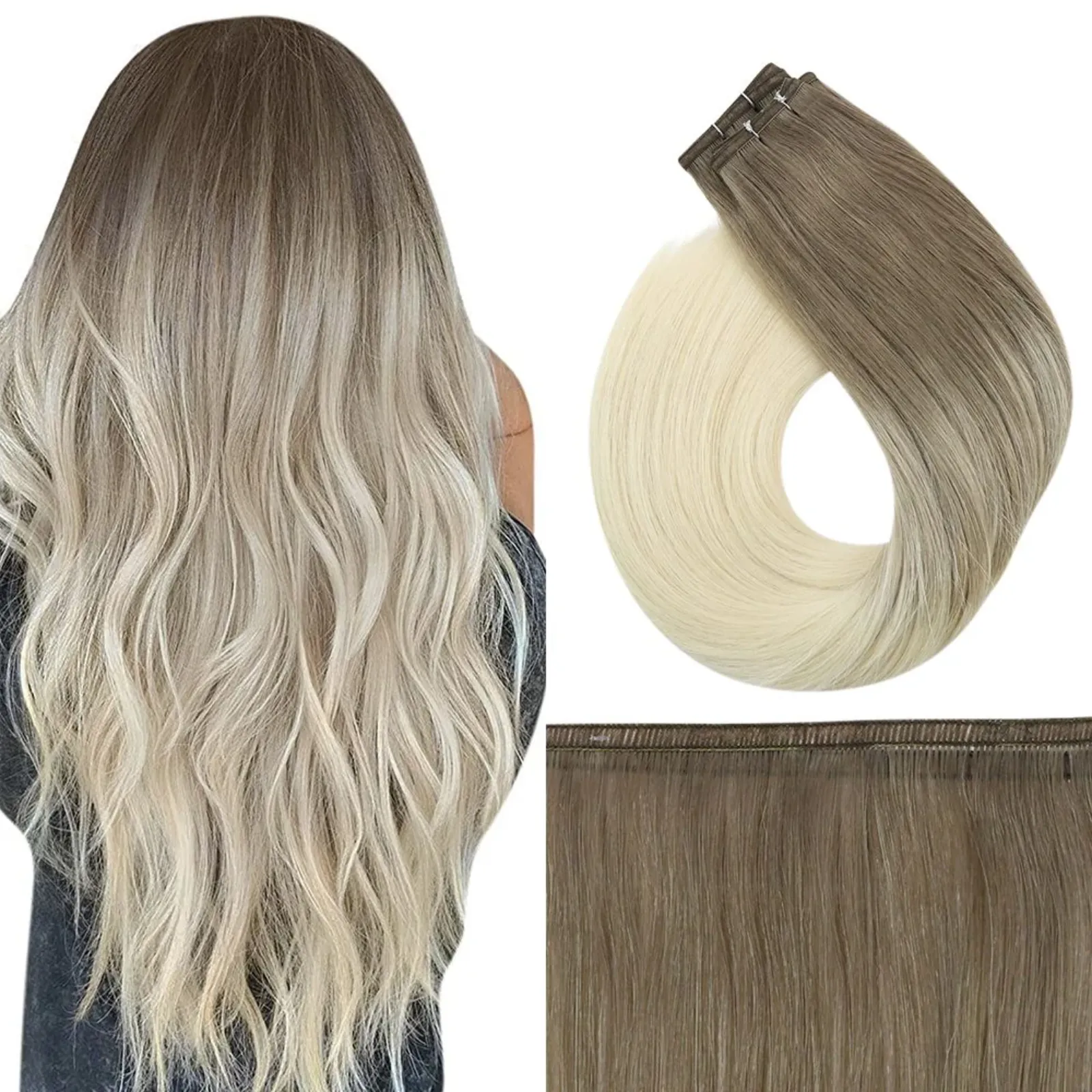 Virgin Flat Silk Weft Hair Extensions Ombre Brown #8/60