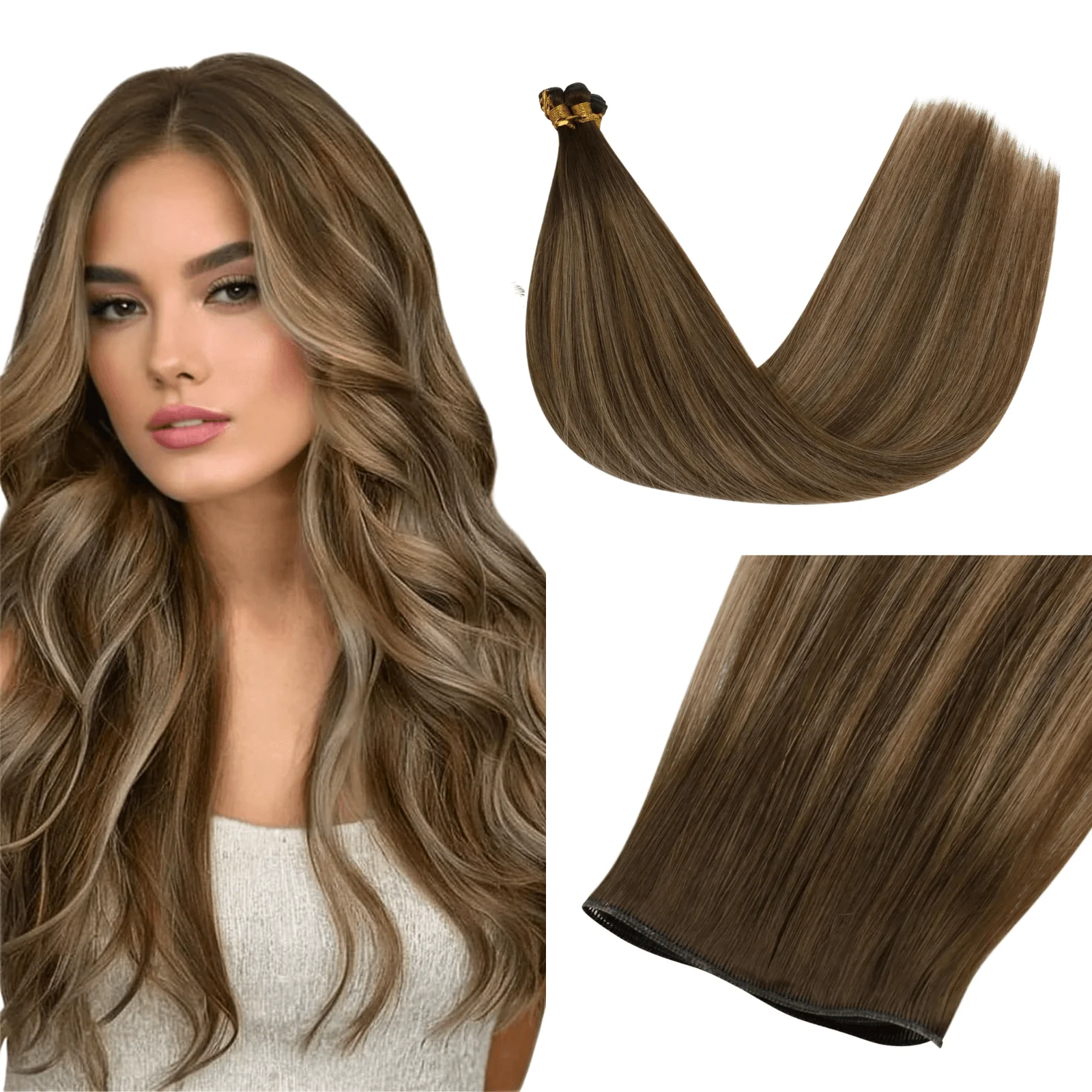 Virgin Genius Weft Hair Extensions Balayage Brown #4/27/4