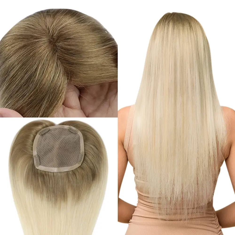 5x5 Inches Human Hair Toppers Mono Base Ombre Blonde #10/613