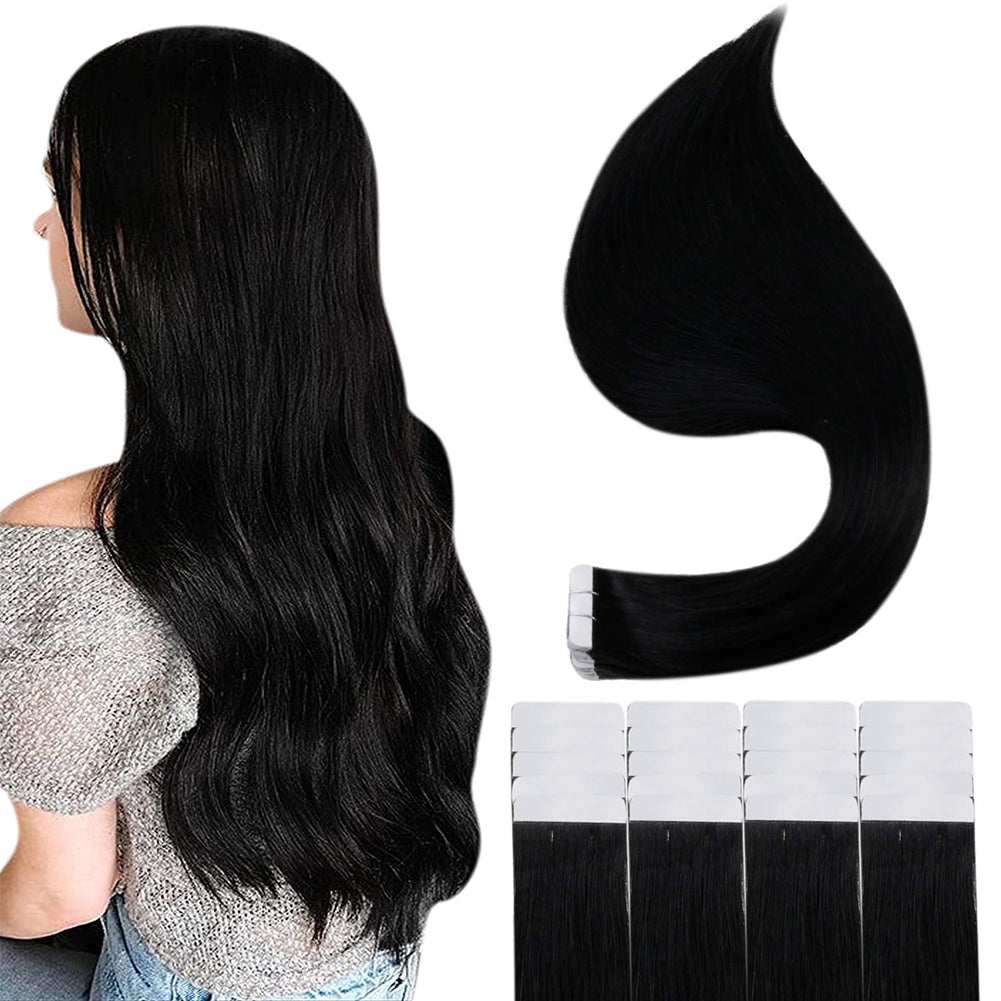 Tape in Hair Extensions 100% remy Human Hair Jet Black (#1)