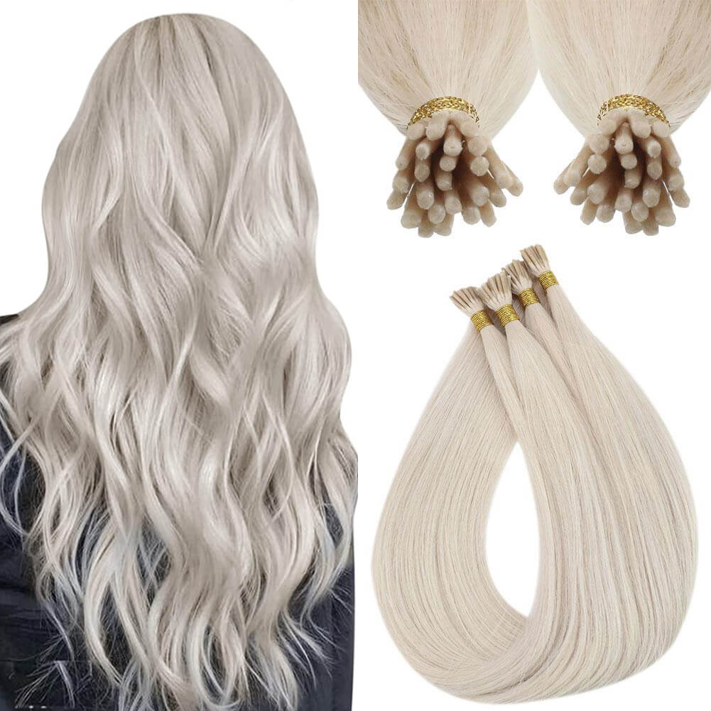 Pre Bonded I Tip Hair Extensions Virgin Hair White Blonde #1000