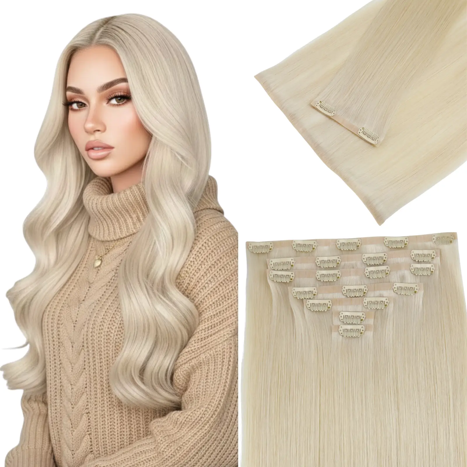 [Pre Order] Injection PU Clip in Hair Extensions Remy Hair Bleach Blo…