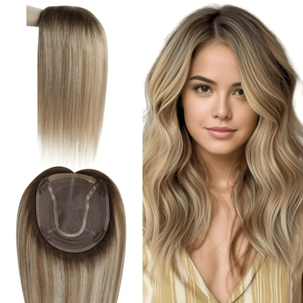 6x7 Inches Virgin Human Hair Toppers Mono Base Balayage Blonde #3/8/22