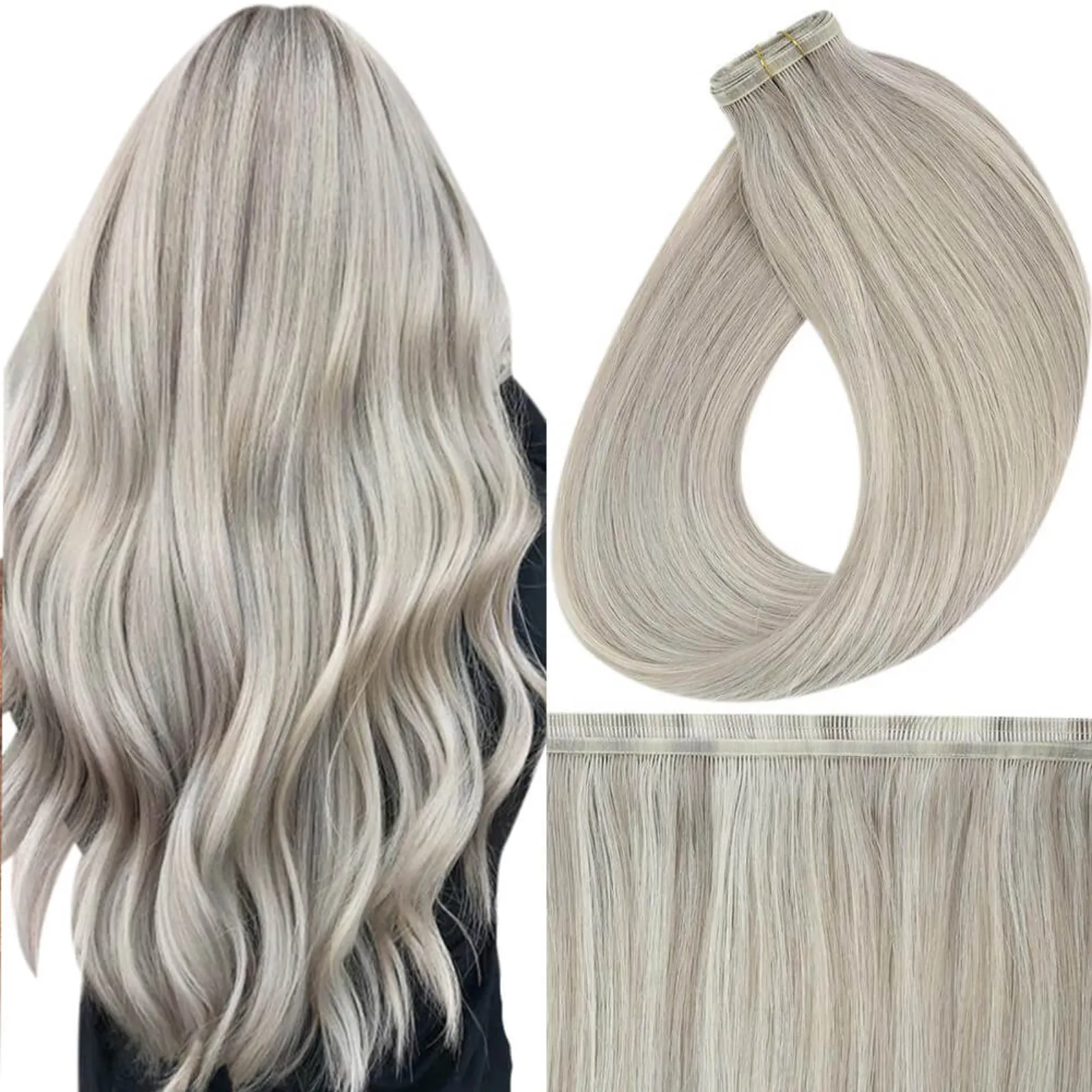 Virgin Flat Silk Weft Hair Extensions Blonde Highlights #P19/60