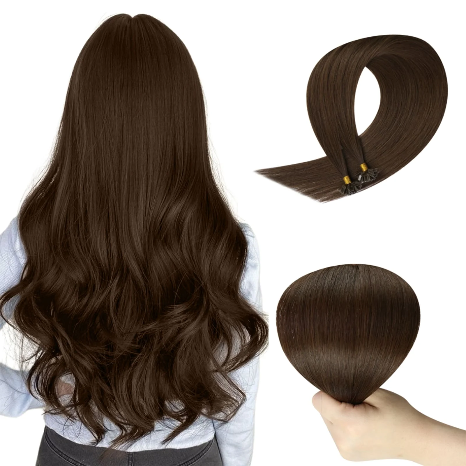 Professional K Tip Hair Extensions Virgin Hair Medium Brown #4