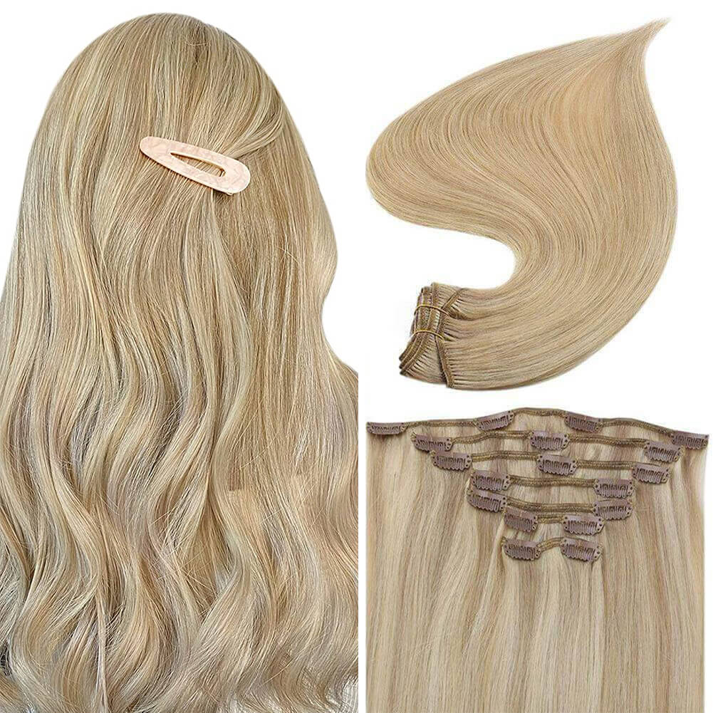 Clip in Extensions 100% Remy Human Hair 7 Pieces Highlights (#P16/22)