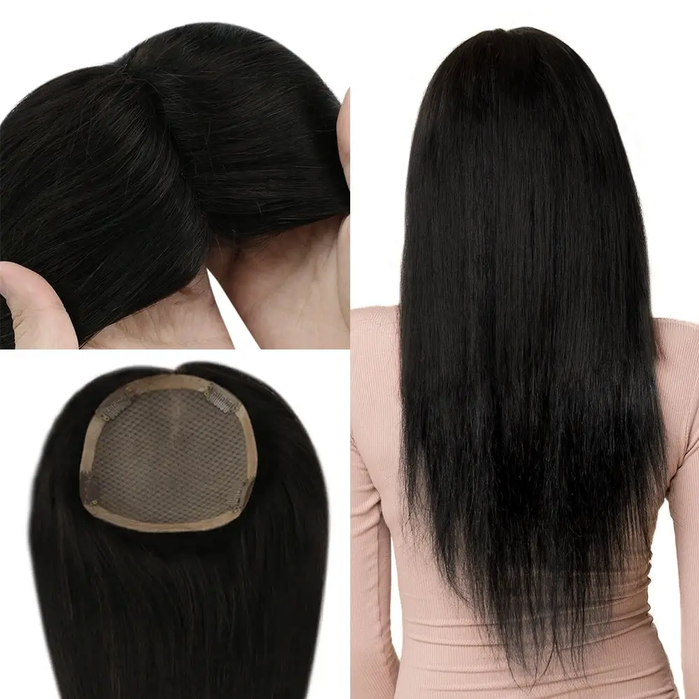 5x5 Inches Human Hair Toppers Mono Base Off Black #1B