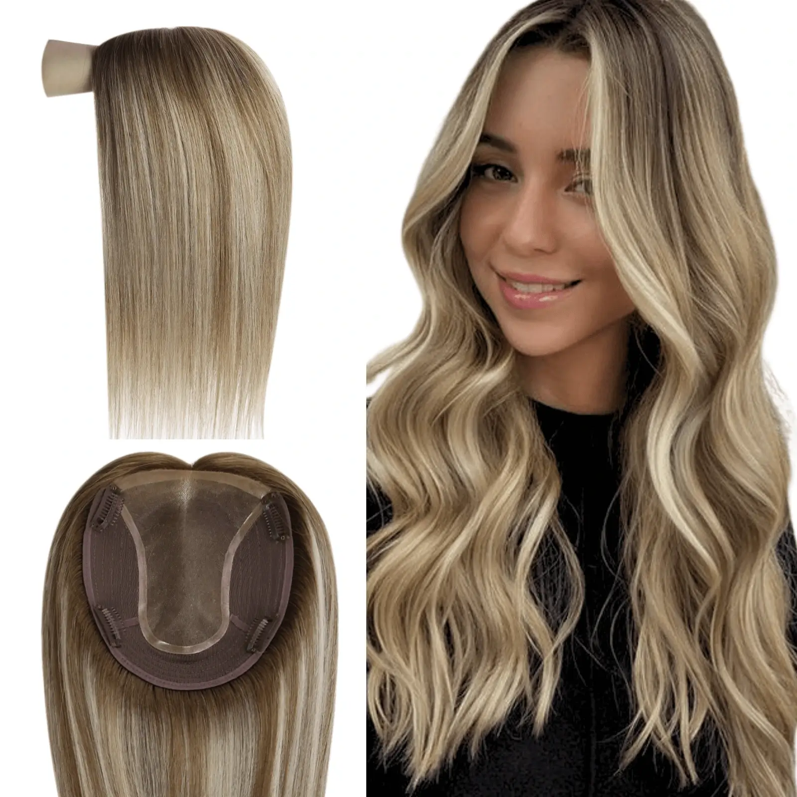 6x7 Inches Virgin Human Hair Toppers Mono Base Ombre Blonde #8C/60