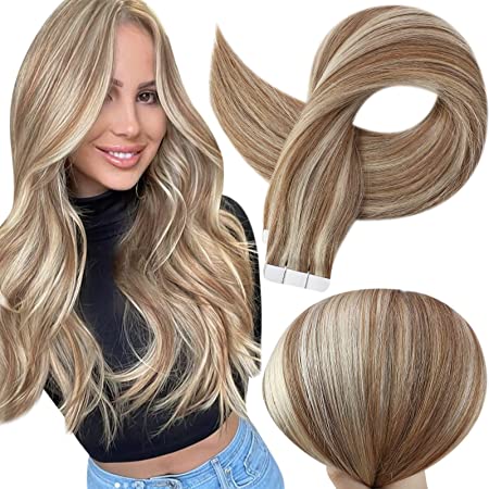 Tape in Hair Extensions 100% remy Human Hair Highlights (#P10/613)