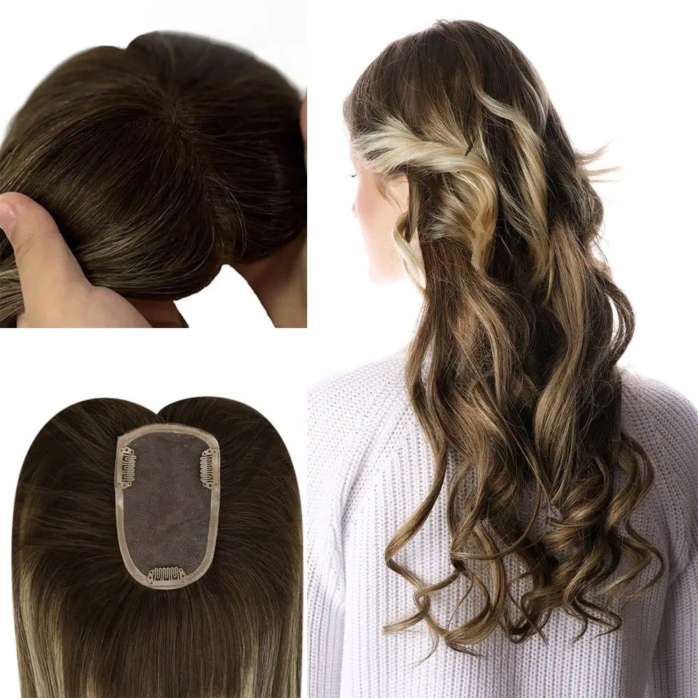 3x5 Inches Human Hair Toppers Mono Base Balayage Brown #4/27/4
