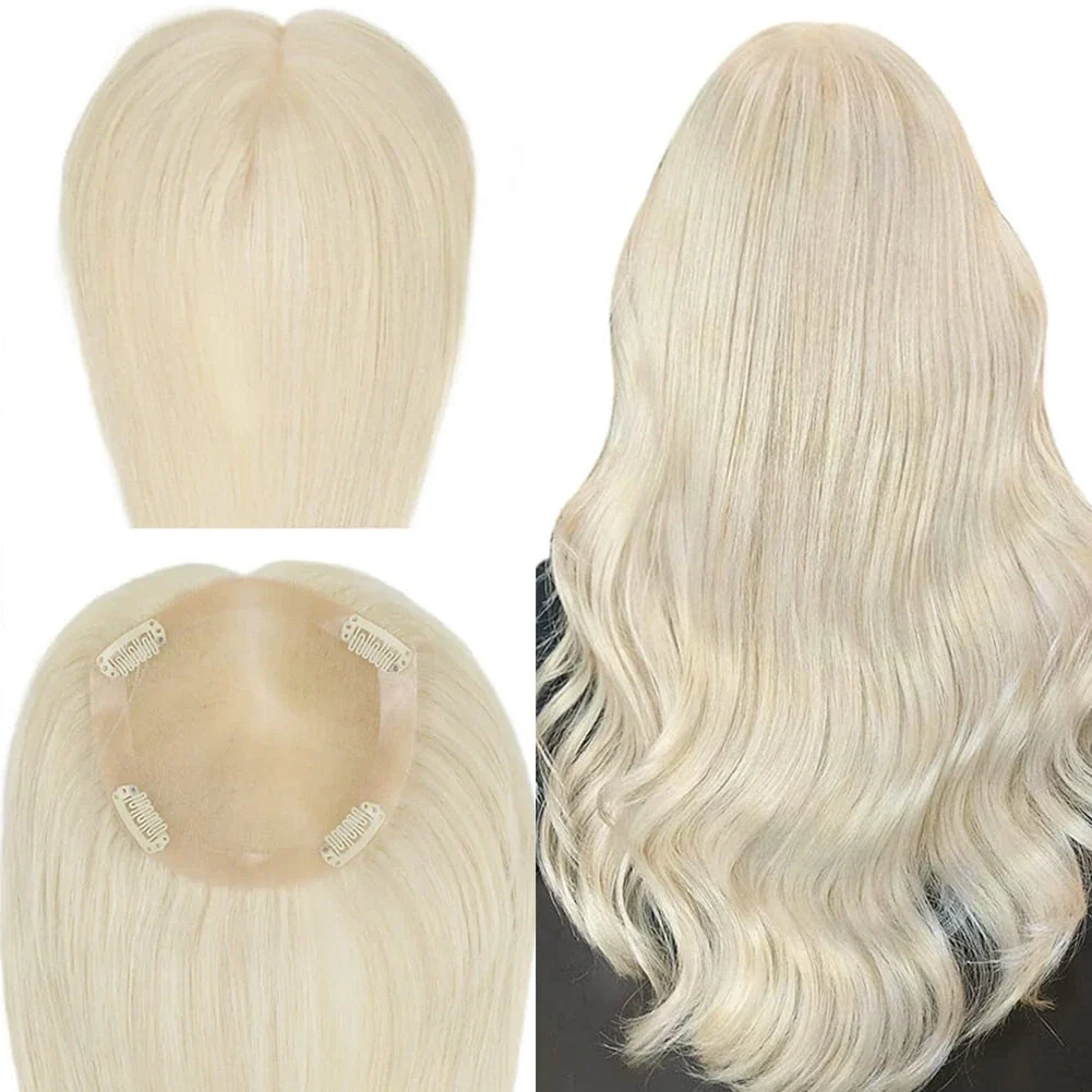 5x5 Inches Human Hair Toppers Mono Base Platinum Blonde #60