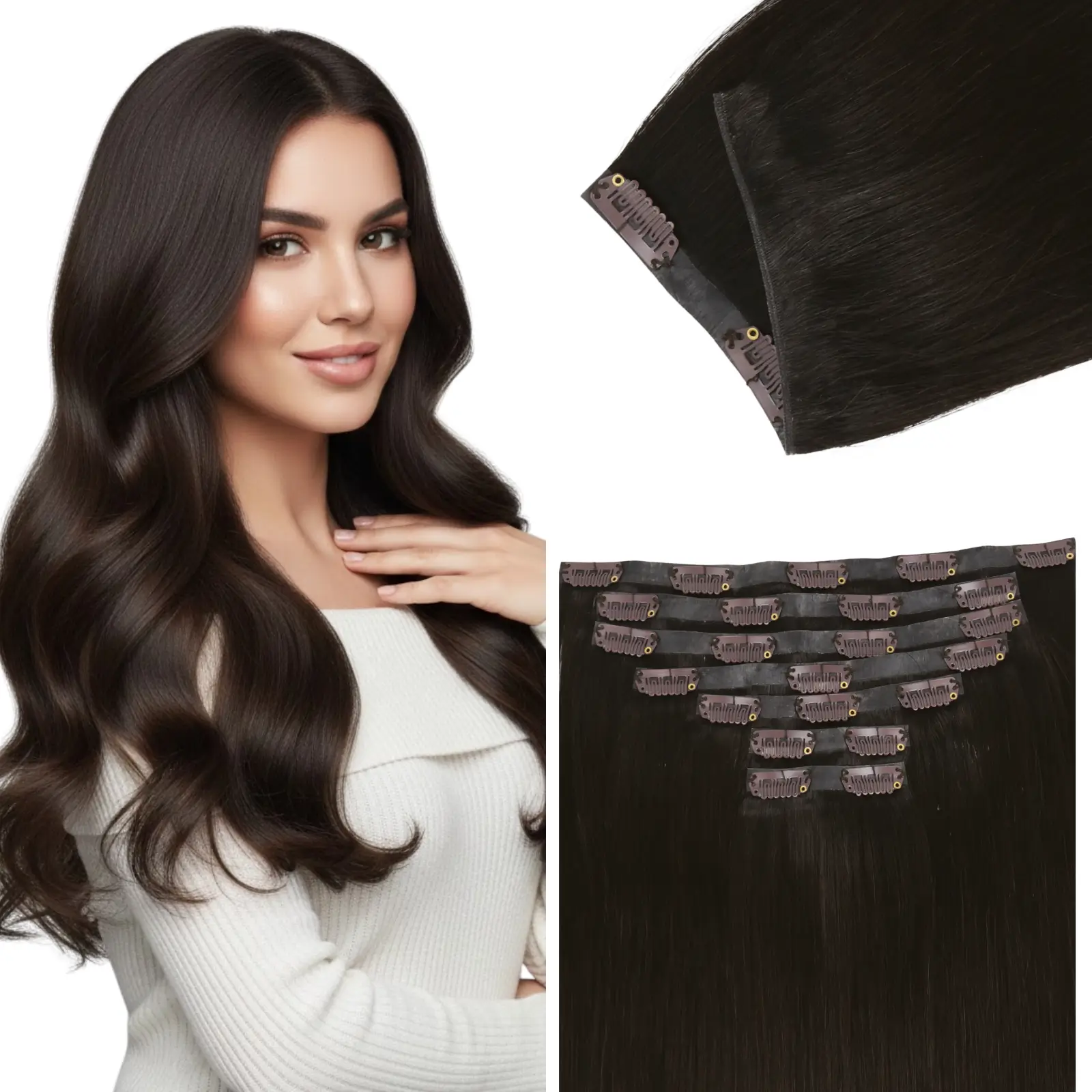 [Pre order] Genius PU Clip in Hair Extensions 7 Pieces Dark Brown #2