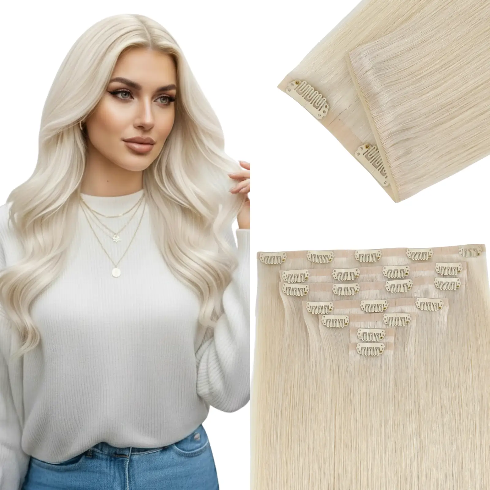 [Pre order] Genius PU Clip in Hair Extensions 7 Pieces Platinum Blond…