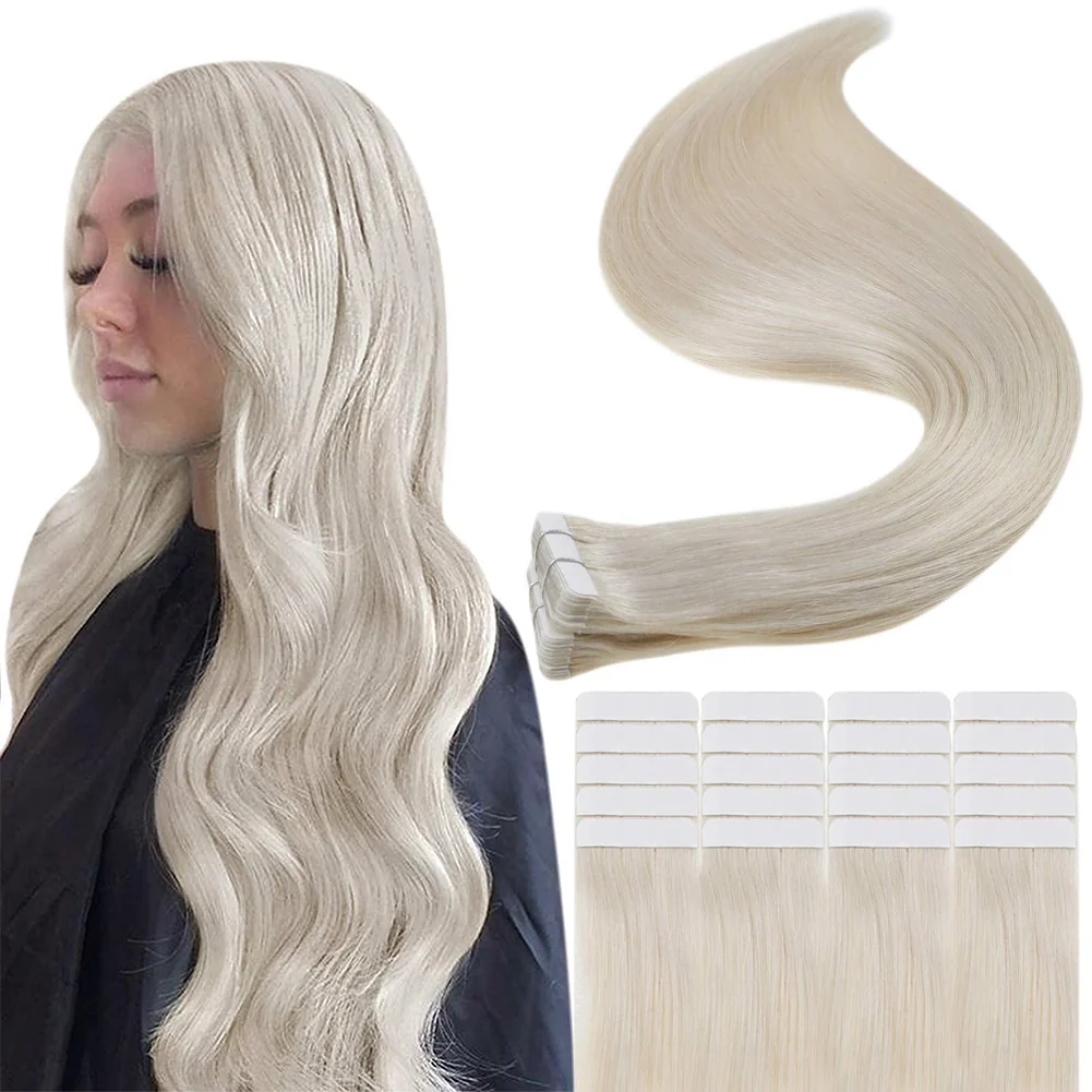 Tape in Hair Extensions 100% remy Human Hair Ice Blonde (#1000)