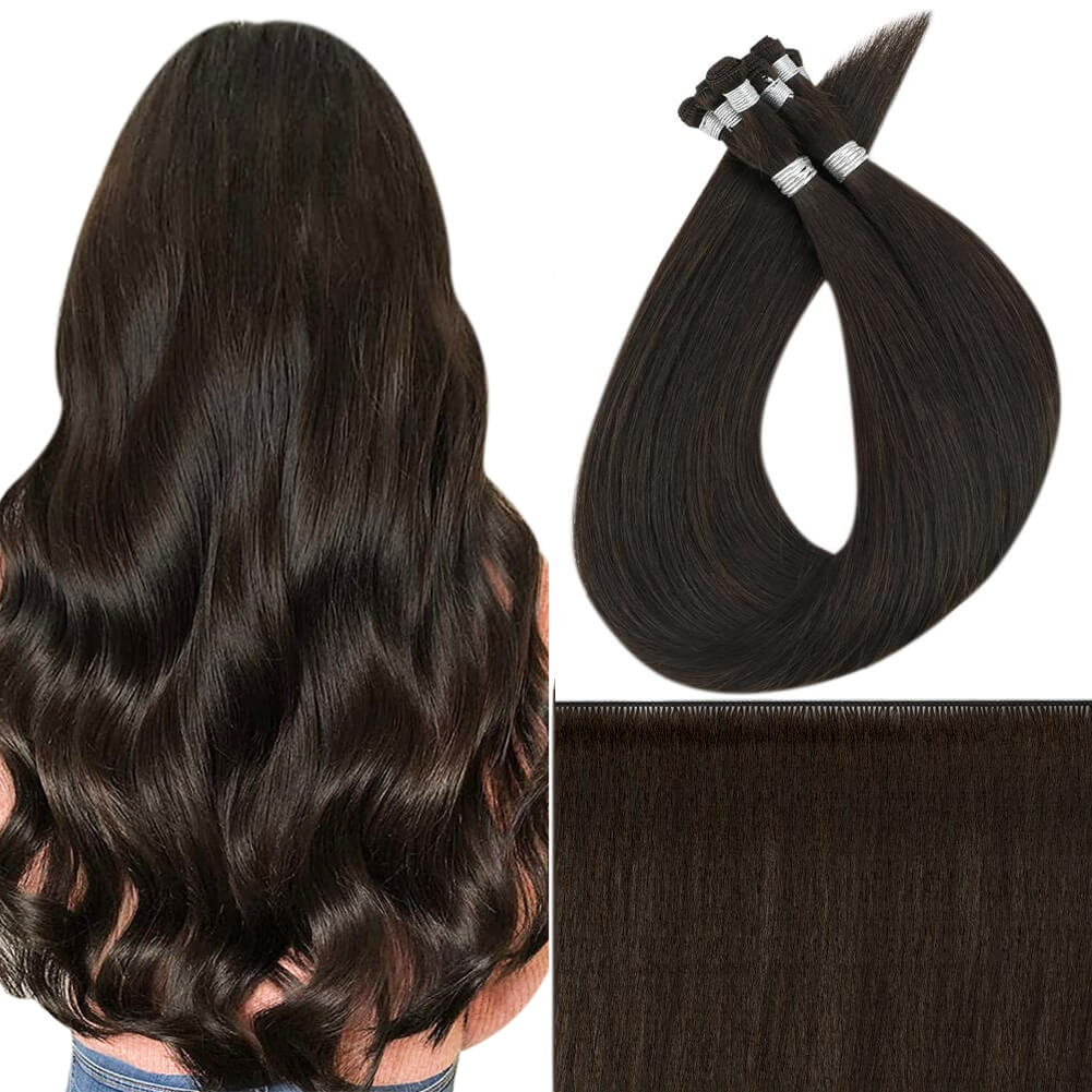 Virgin Hand Tied Weft Hair Extensions Dark Brown #2