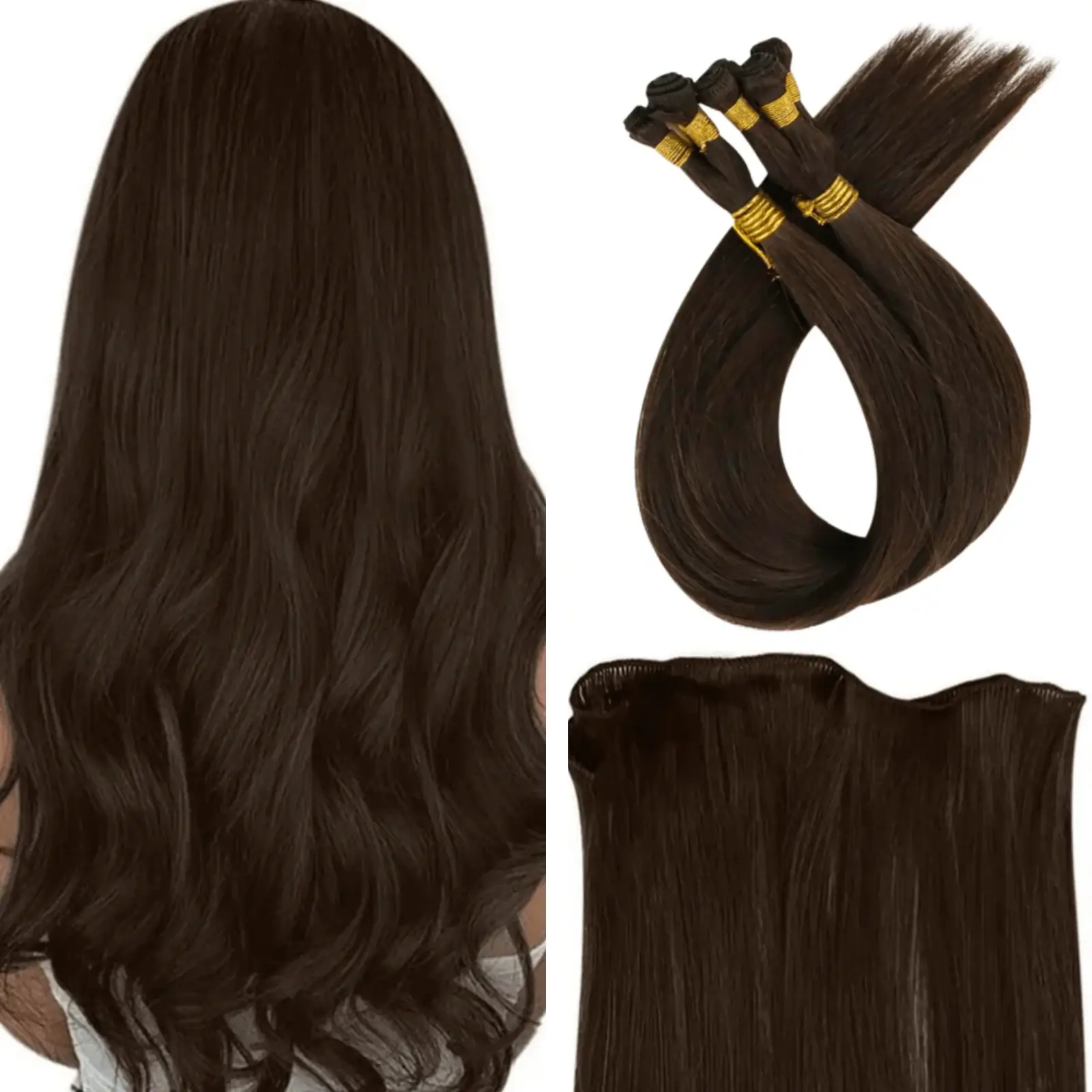 Virgin Hand Tied Weft Hair Extensions Medium Brown #4