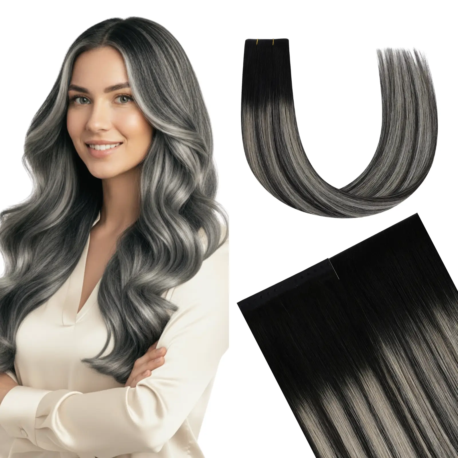 Virgin XO Invisible Weft Butterfly Weft Extensions Highlights #1B/S/1B