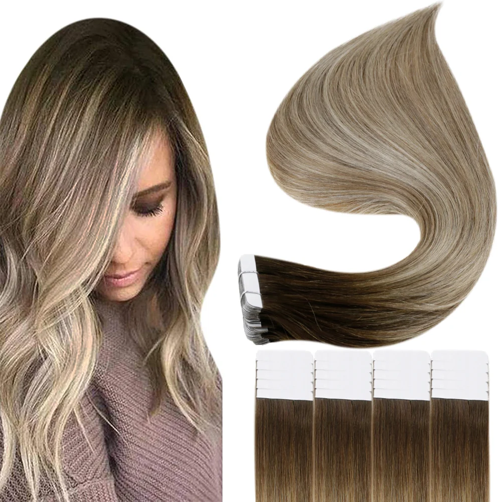 Tape in Hair Extensions 100% remy Human Hair Balayage (#3/8/22)