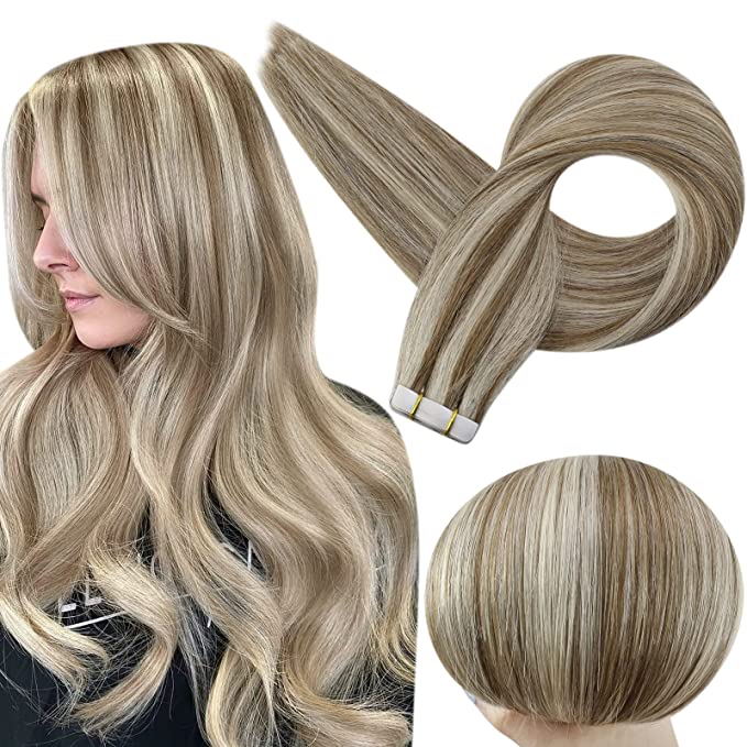 Tape in Hair Extensions 100% remy Human Hair Highlights (#P8/60)