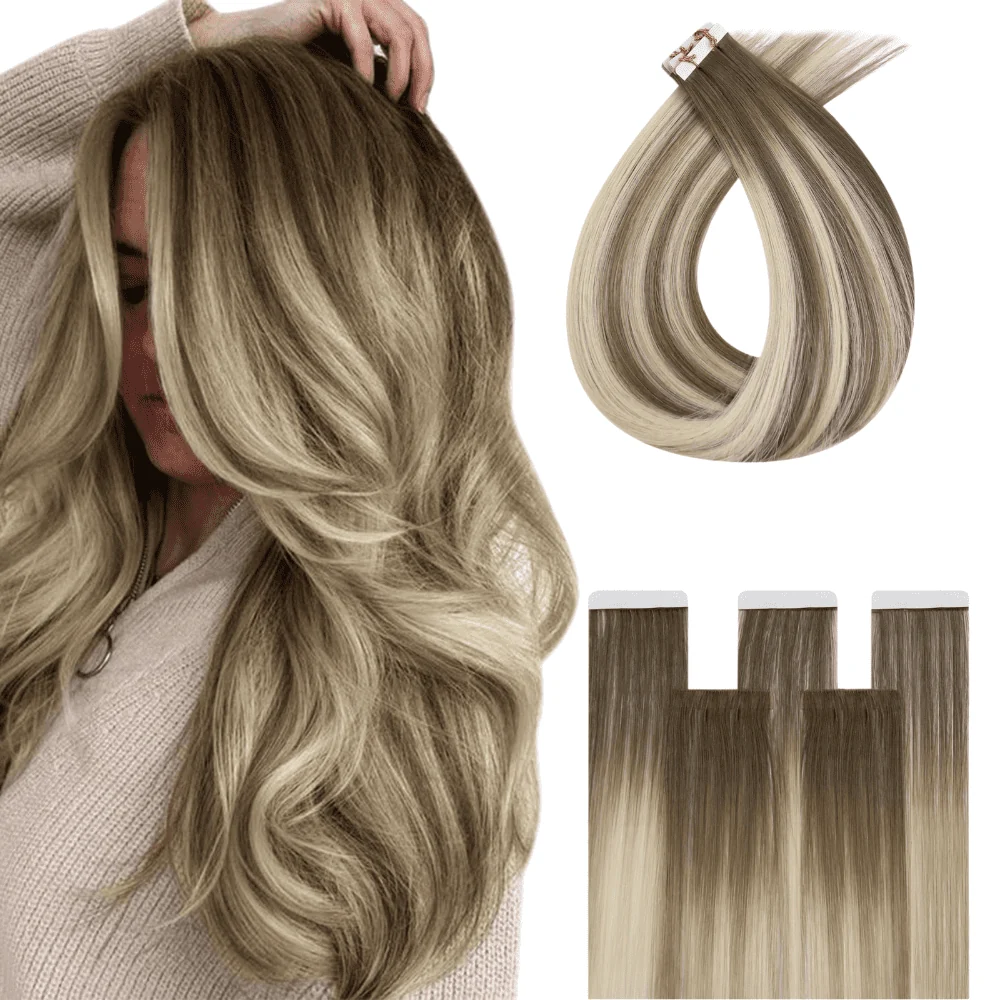 Virgin Injection Tape in Hair Extensions Blonde Highlights #7/7/ICY