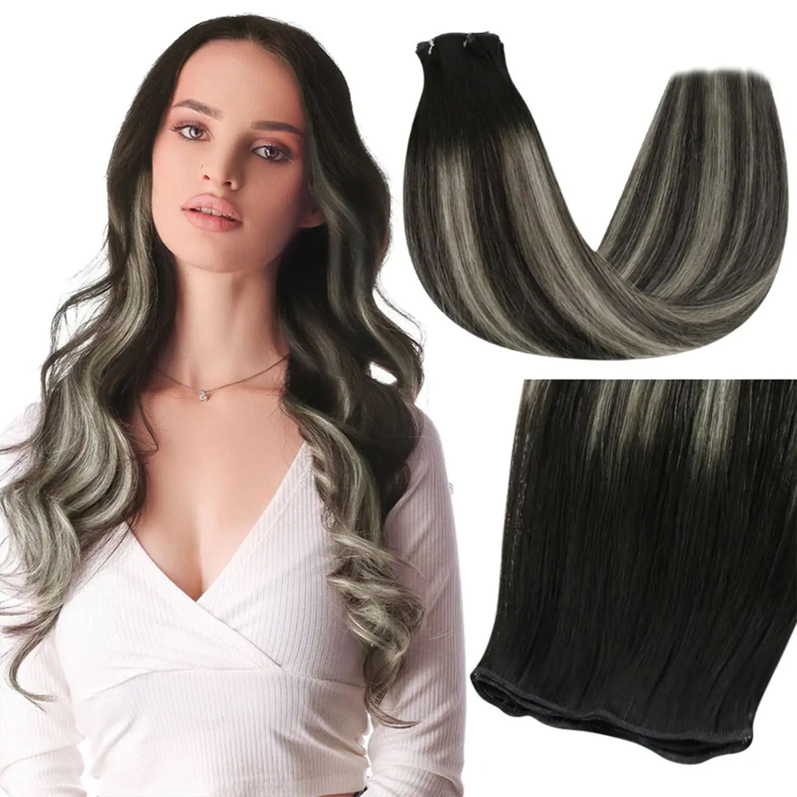 Virgin Genius Weft Hair Extensions Balayage Highlights #1B/S/1B