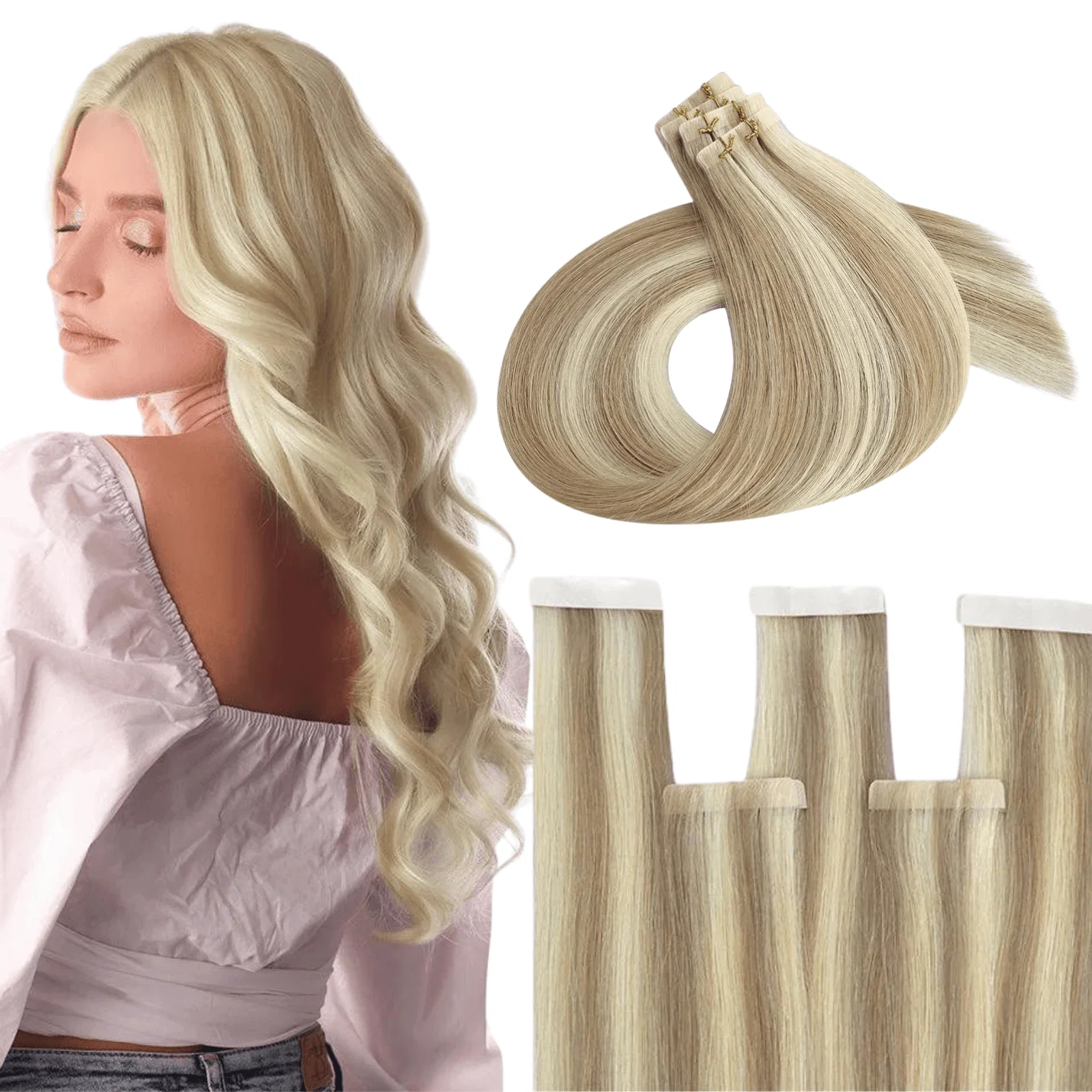 Virgin Injection Tape in Hair Extensions Pink Blonde Highlights #P18/613