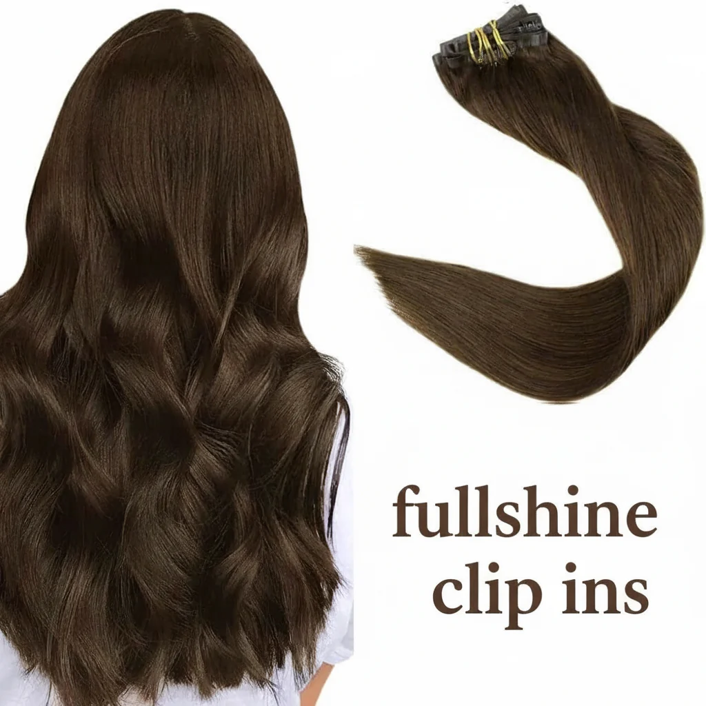 PU Seamless Clip in Extensions 100% Remy Human Hair 8 Pieces Brown (#4)