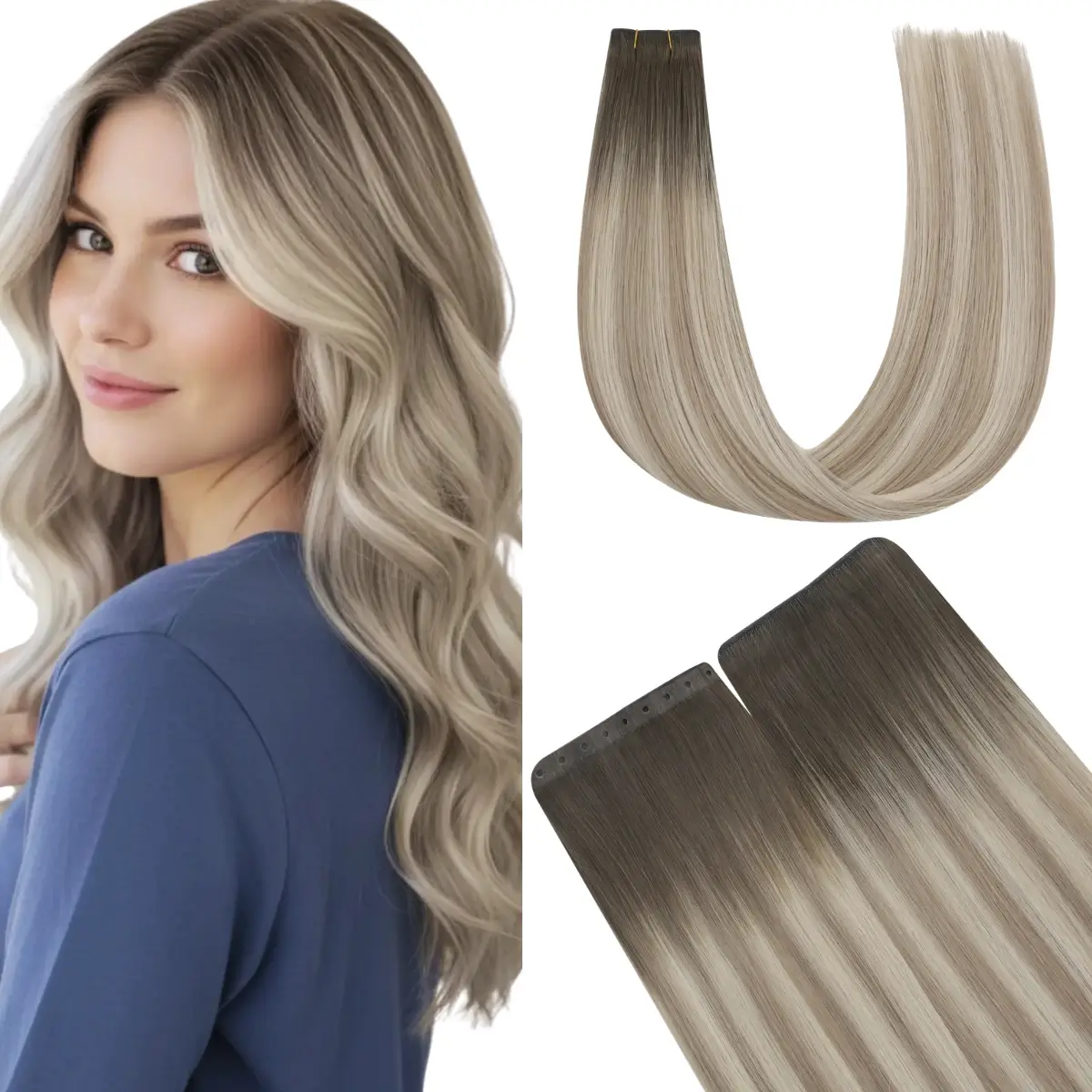 Virgin XO Invisible Weft Butterfly Weft Extensions Balayage #4/7/80